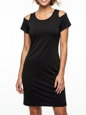 MICHAEL KORS Goth Grunge Cold Shoulder Black Mini Dress Size L